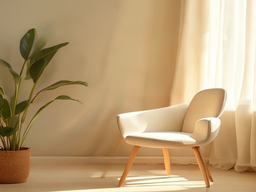 Virtuelt møte-rom med minimalistisk design og naturlig lys